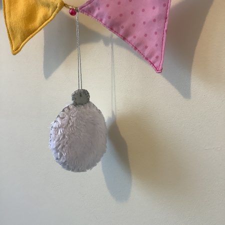 Hand sewn White furry Christmas baubles x 3
