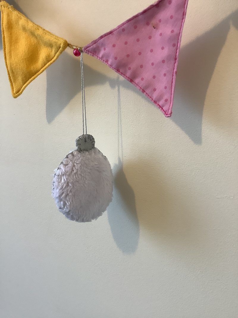 Hand sewn White furry Christmas baubles x 3