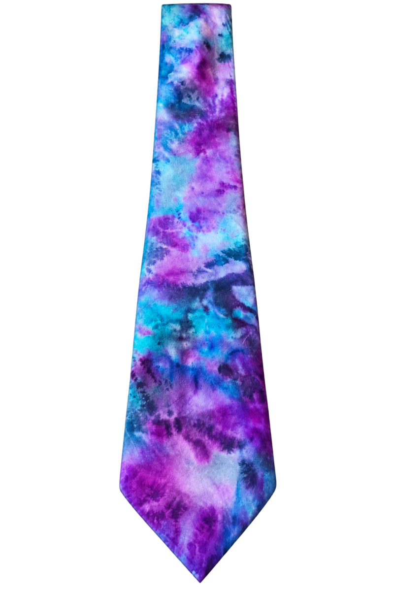 Pure Silk Unisex Hand Dyed Tie in Purple, Turquoise, Black and Blue. Perfect For Any Formal Outfit