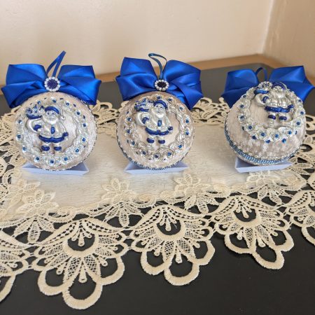 Set of 3 big beige hand made christmas bauble