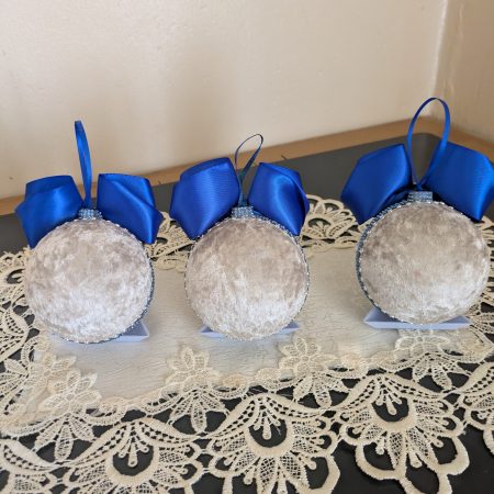 Set of 3 big beige hand made christmas bauble