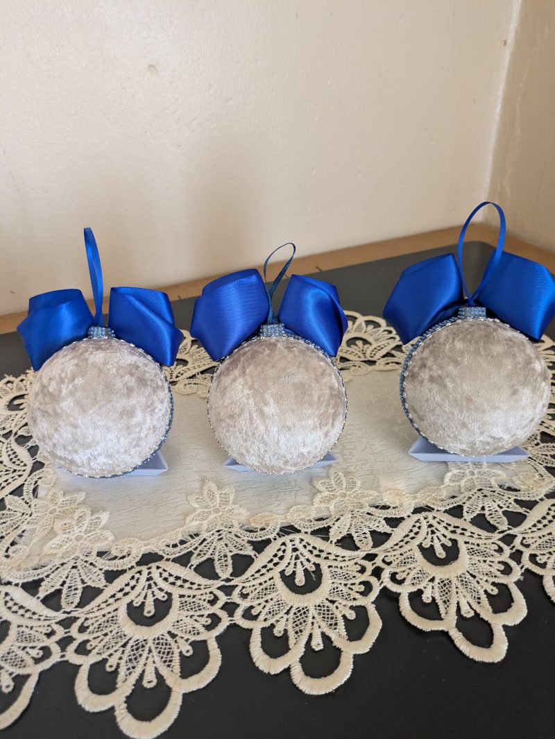 Set of 3 big beige hand made christmas bauble