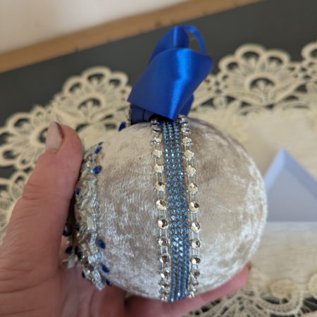Set of 3 big beige hand made christmas bauble