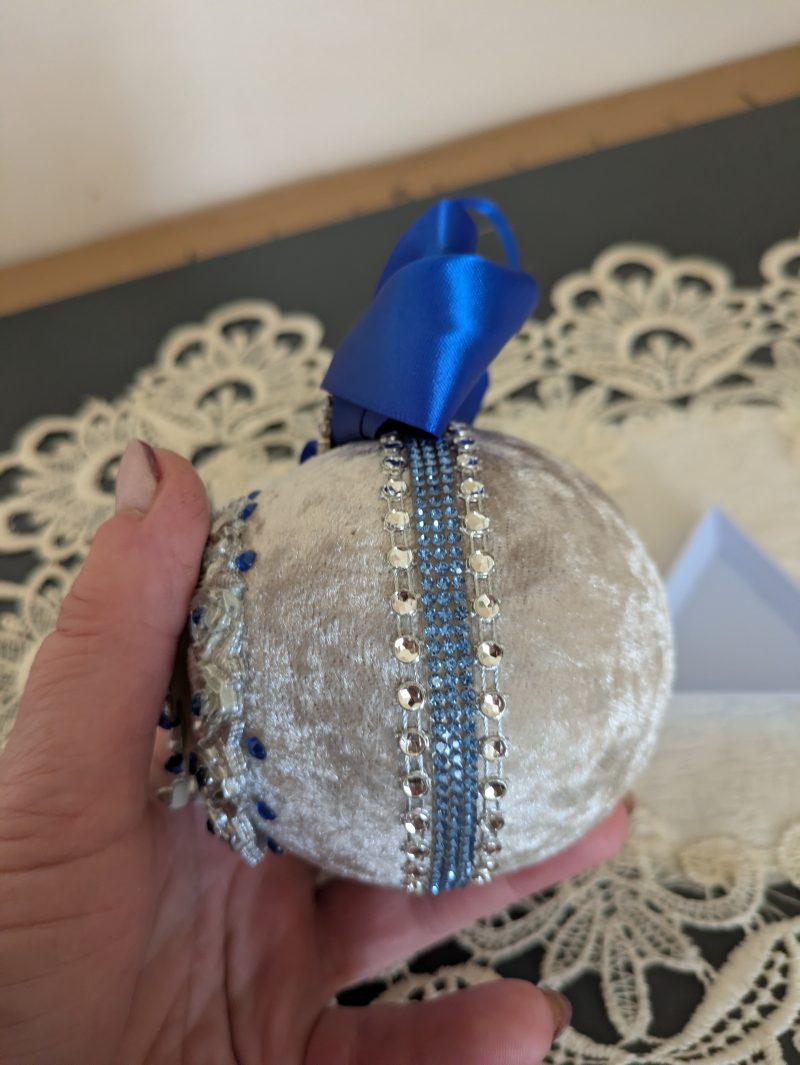 Set of 3 big beige hand made christmas bauble