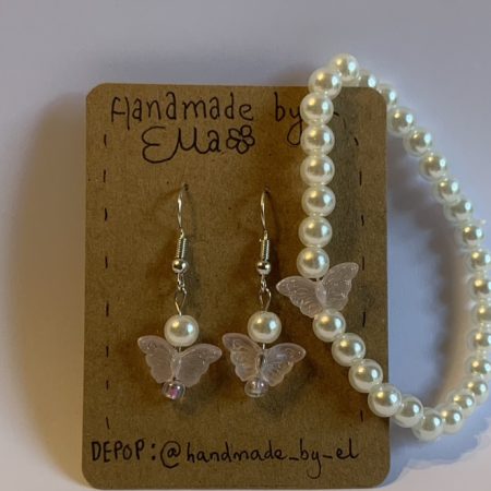 Handmade matching beaded butterfly earrings and bracelet set