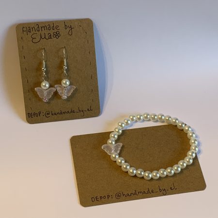 Handmade matching beaded butterfly earrings and bracelet set