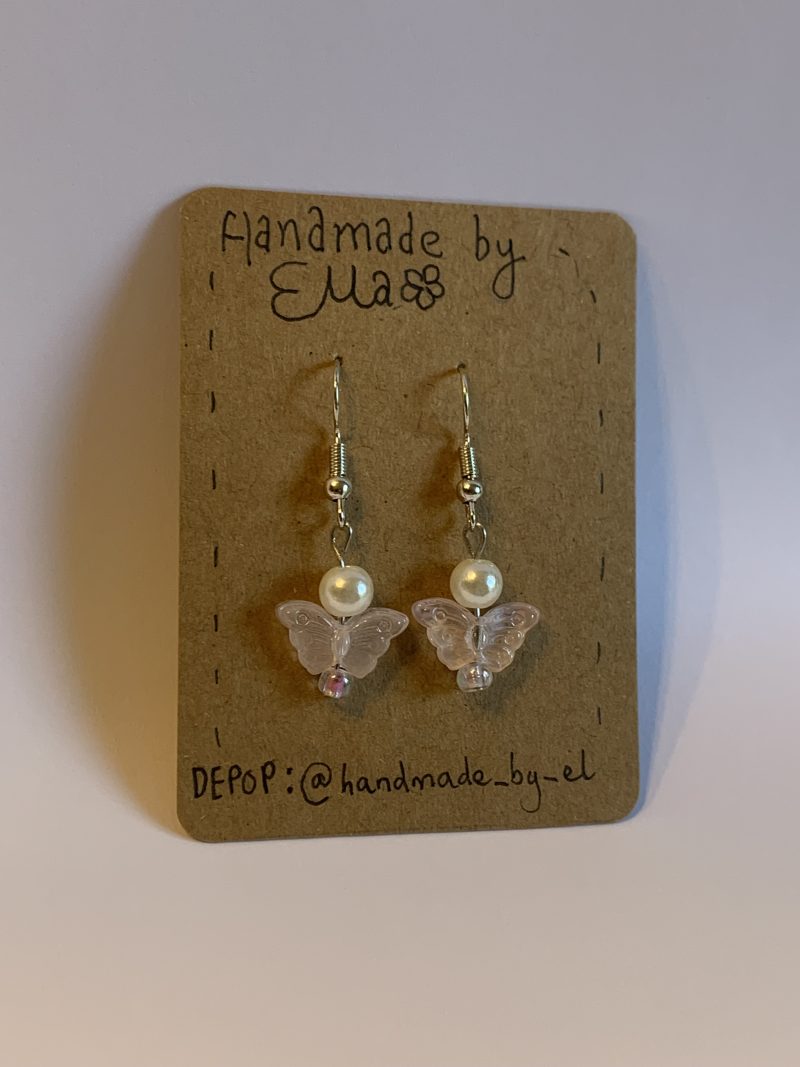 Handmade matching beaded butterfly earrings and bracelet set
