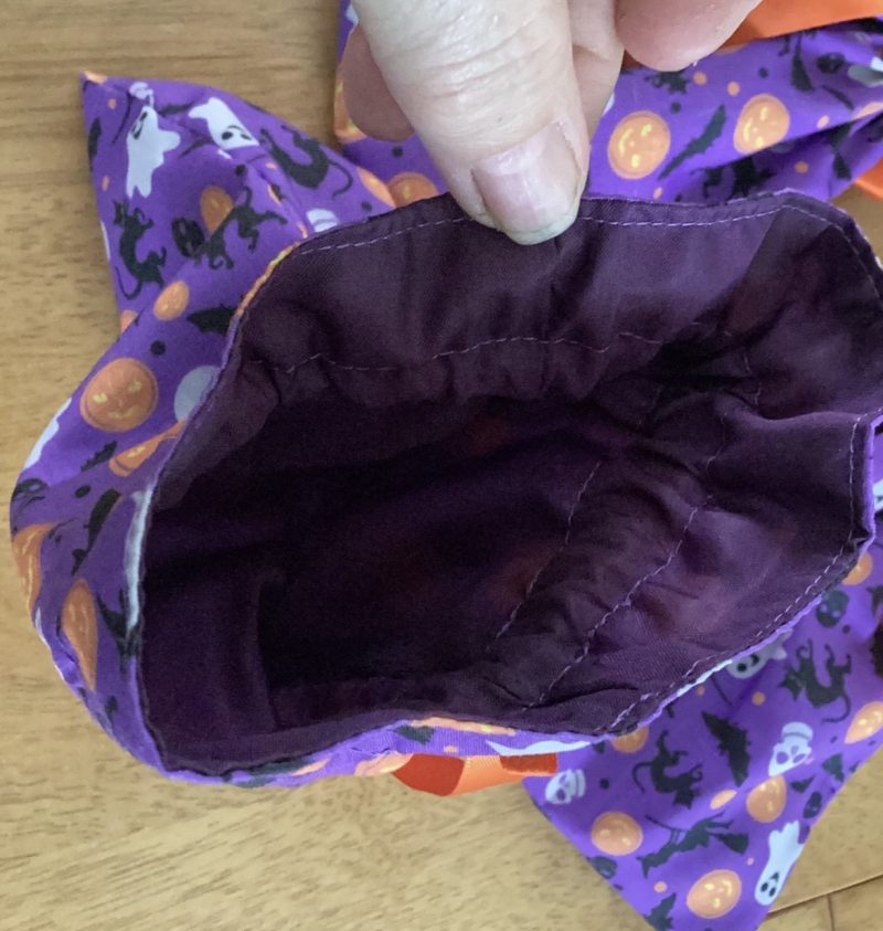 Small Purple Fabric Halloween Party Bag/Trick n Treat Bag & Orange Ribbon Ties