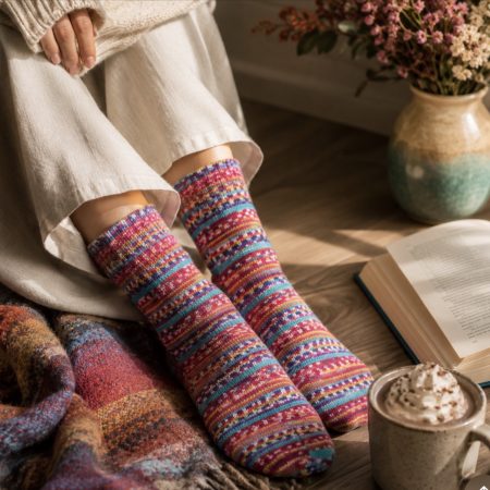 Handcrafted Women’s Sock in Thelma Yarn Design, Soft and Durable