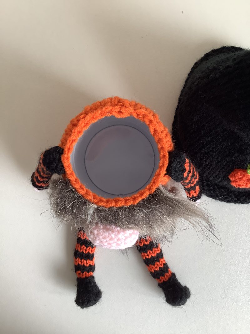 Hand knitted gonk style treat tin