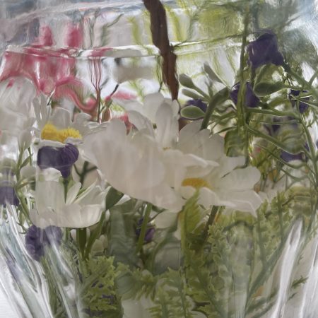Handmade Spring Flower Table Lamp | Ribbed Vase, Daisys, Fern, Gerbera , Brass Fitting, Cork Base