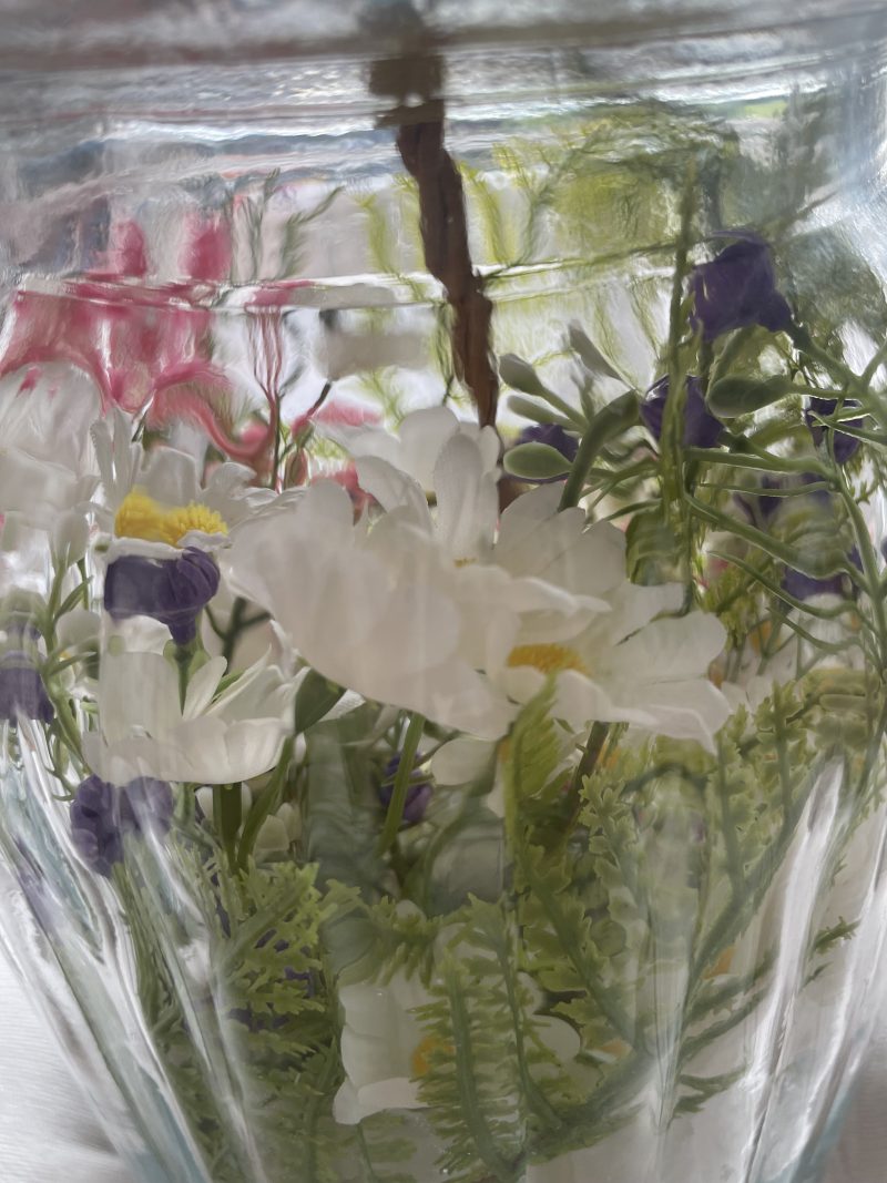 Handmade Spring Flower Table Lamp | Ribbed Vase, Daisys, Fern, Gerbera , Brass Fitting, Cork Base