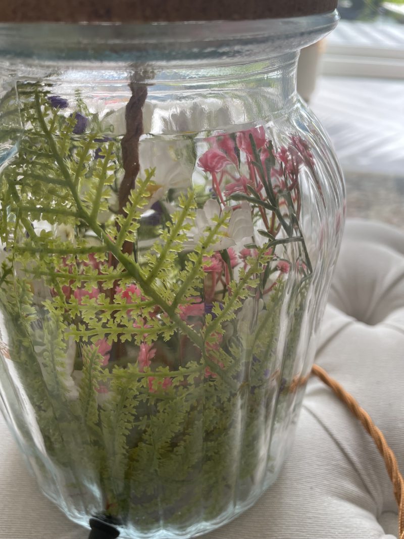 Handmade Spring Flower Table Lamp | Ribbed Vase, Daisys, Fern, Gerbera , Brass Fitting, Cork Base