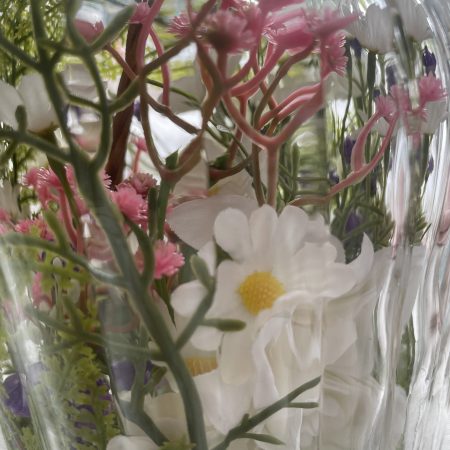 Handmade Spring Flower Table Lamp | Ribbed Vase, Daisys, Fern, Gerbera , Brass Fitting, Cork Base