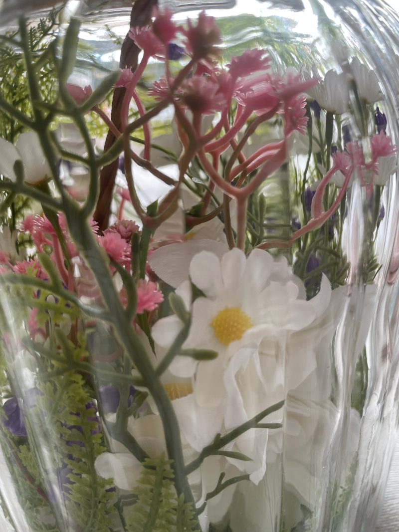 Handmade Spring Flower Table Lamp | Ribbed Vase, Daisys, Fern, Gerbera , Brass Fitting, Cork Base