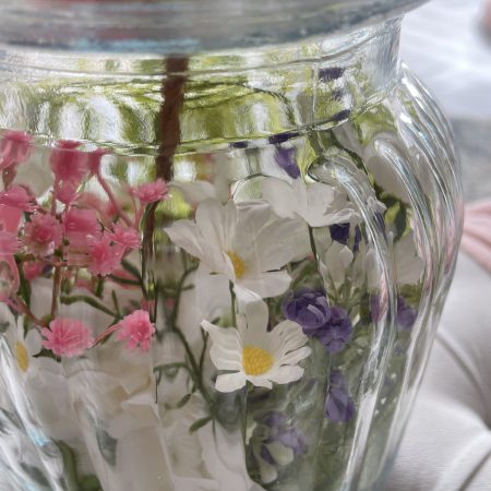 Handmade Spring Flower Table Lamp | Ribbed Vase, Daisys, Fern, Gerbera , Brass Fitting, Cork Base