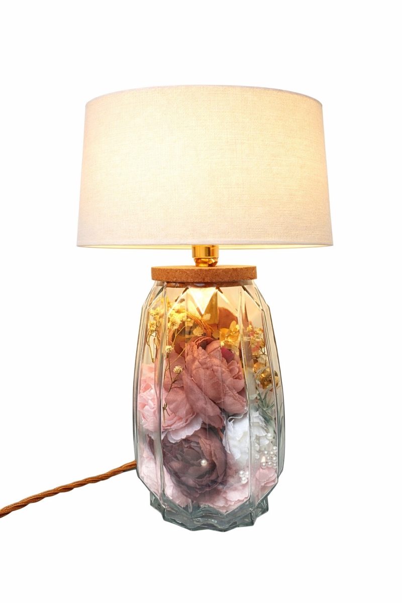 Handmade Textured Ribbed Vase Lamp – Modern Floral Statement Lighting