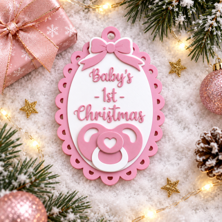 Baby’s First Christmas Tree Decoration – 3D Printed PLA – Pink or Blue Keepsake Ornament
