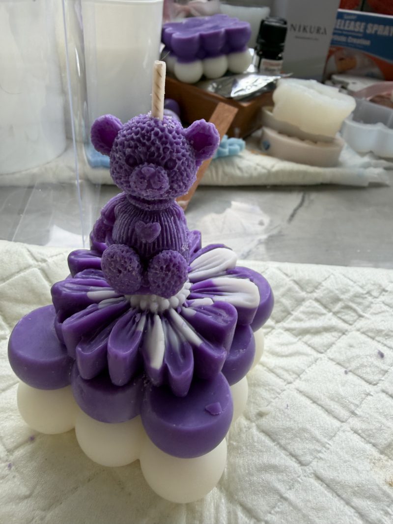 Handmade Teddy Bear Bubble Candle | Baby Shower Keepsake (Soy Wax)