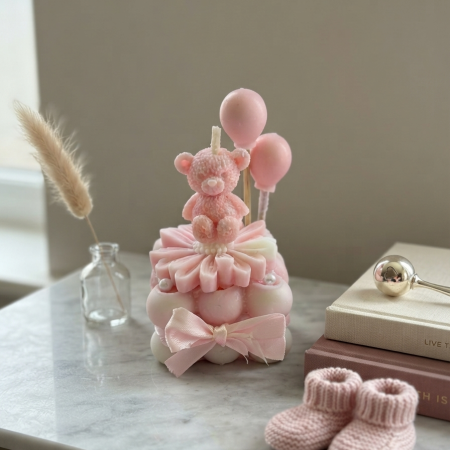 Handmade Teddy Bear Bubble Candle | Baby Shower Keepsake (Soy Wax)