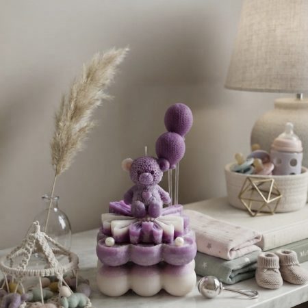 Handmade Teddy Bear Bubble Candle | Baby Shower Keepsake (Soy Wax)