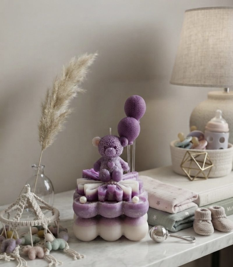 Handmade Teddy Bear Bubble Candle | Baby Shower Keepsake (Soy Wax)