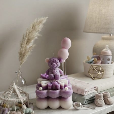 Handmade Teddy Bear Bubble Candle | Baby Shower Keepsake (Soy Wax)