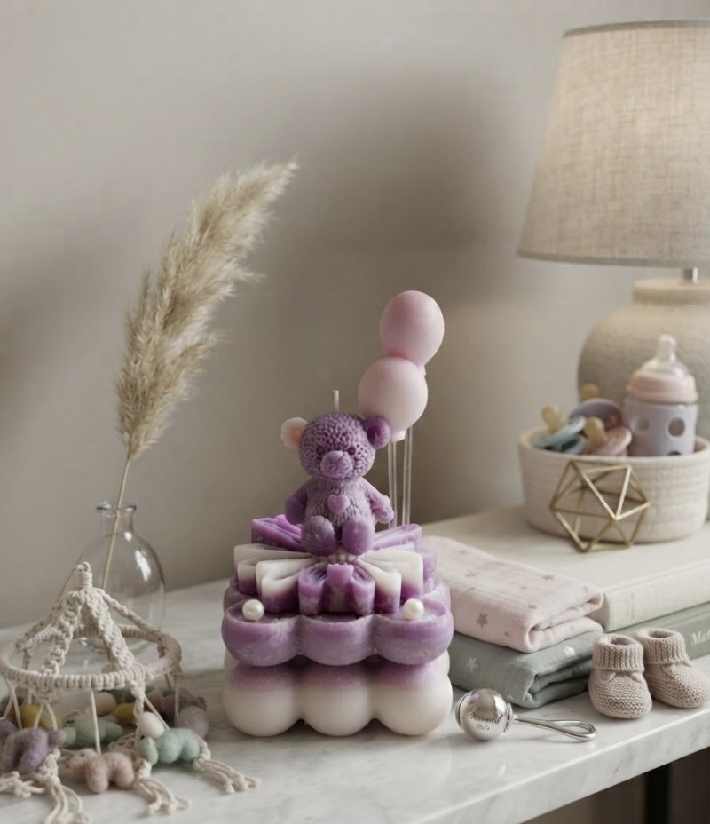 Handmade Teddy Bear Bubble Candle | Baby Shower Keepsake (Soy Wax)