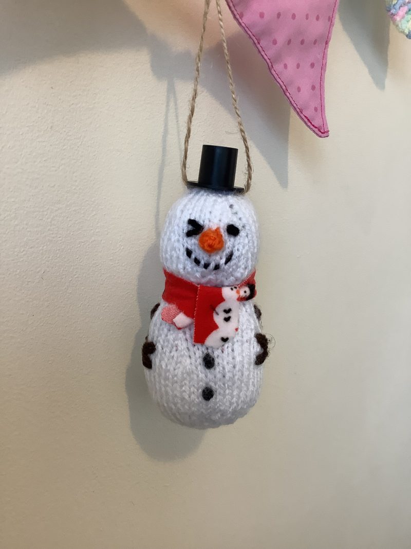 Hand knitted Christmas snowman/woman hanging decoration
