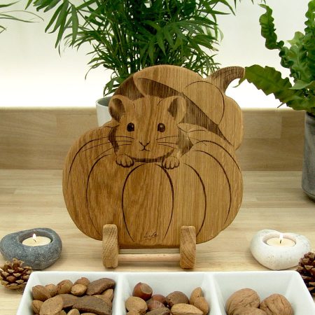 Handmade Solid Oak Pumpkin & Mouse Chopping Board with Stand