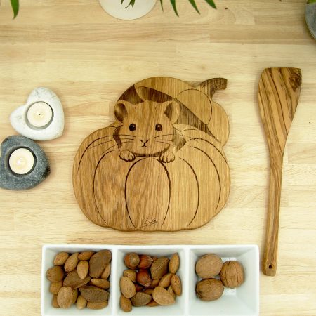 Handmade Solid Oak Pumpkin & Mouse Chopping Board with Stand