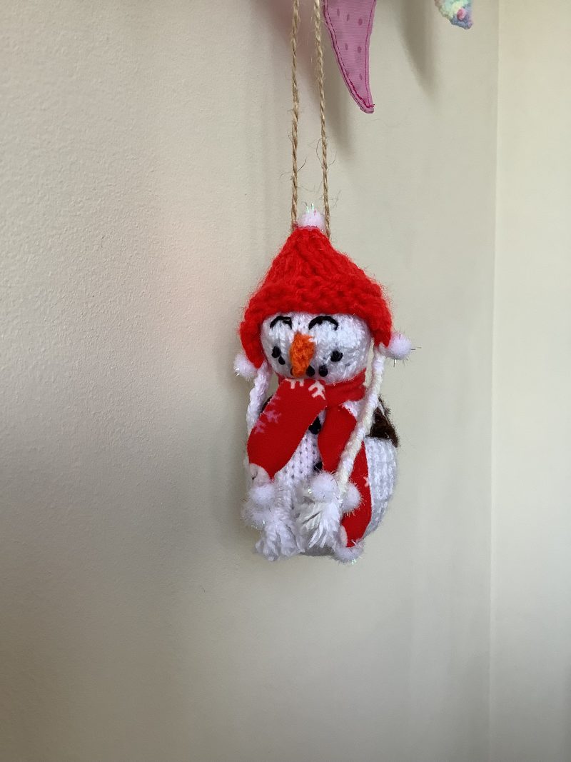 Hand knitted Christmas snowman/woman hanging decoration