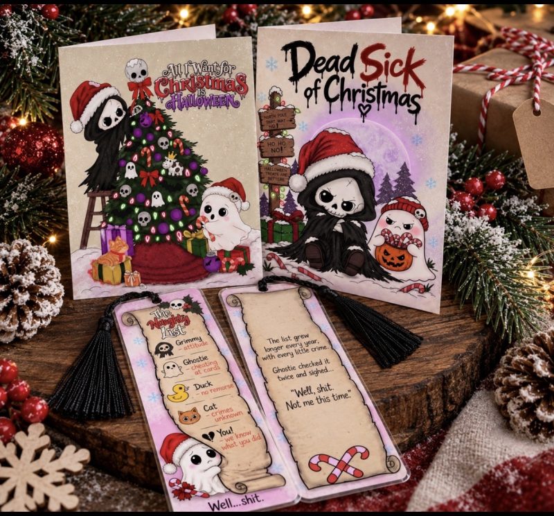 “Dead sick of Christmas” card and bookmark bundle