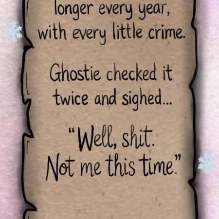 Funny naughty list Christmas bookmark, ghosts, spooky