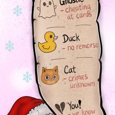 Funny naughty list Christmas bookmark, ghosts, spooky