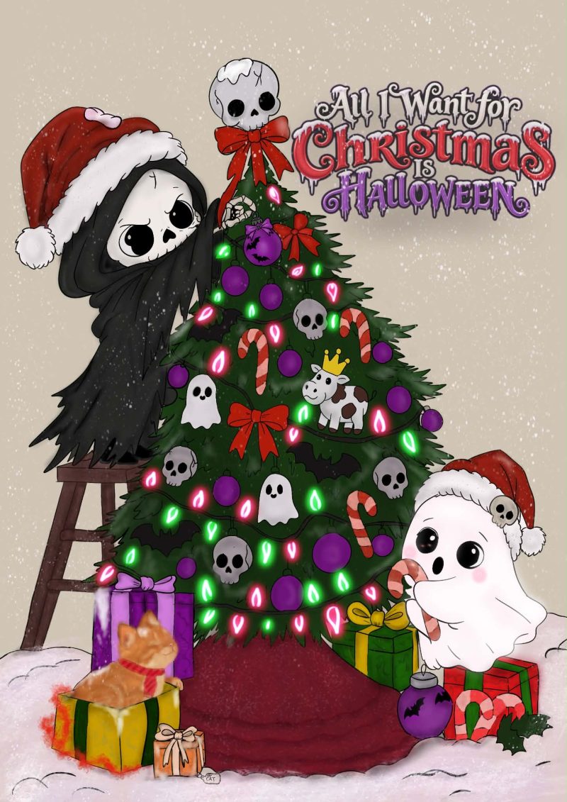 Spooky Christmas Card | Gothic Halloween Art | original art | funny Xmas