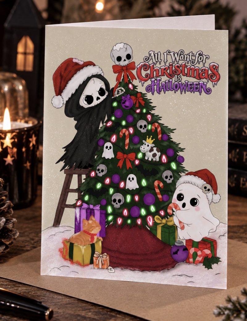 Spooky Christmas Card | Gothic Halloween Art | original art | funny Xmas