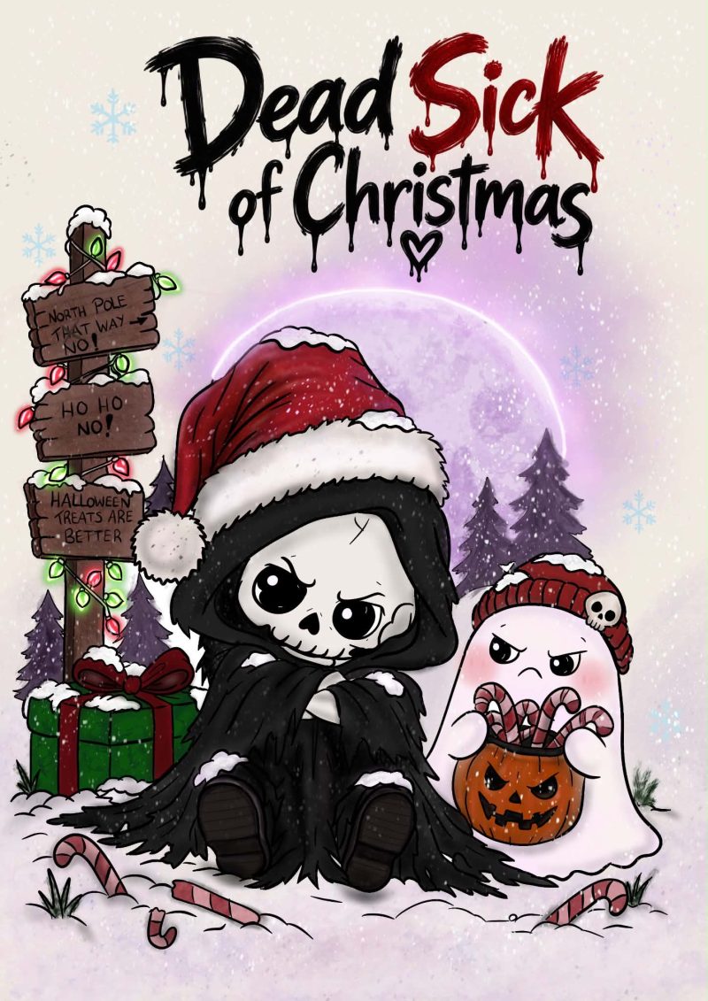 Spooky funny Christmas Card | original art | grim reaper | gothic design| Halloween