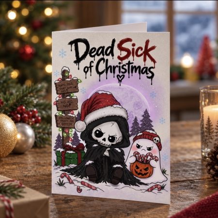 Spooky funny Christmas Card | original art | grim reaper | gothic design| Halloween