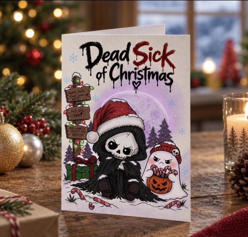 Spooky funny Christmas Card | original art | grim reaper | gothic design| Halloween