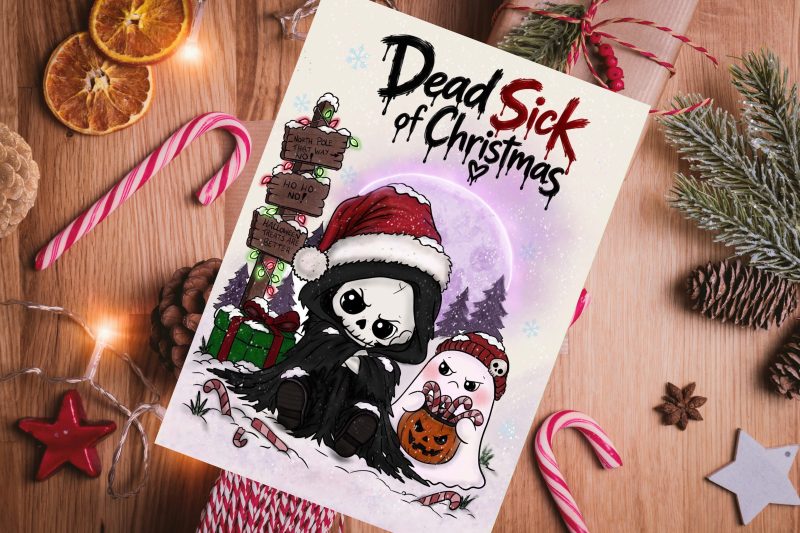 Spooky funny Christmas Card | original art | grim reaper | gothic design| Halloween