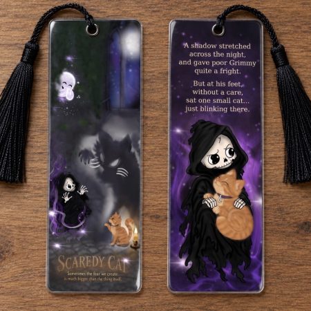 Hand Made Double-Sided Ghost grim reaper Bookmark | cat |