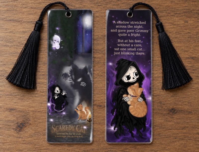 Hand Made Double-Sided Ghost grim reaper Bookmark | cat |