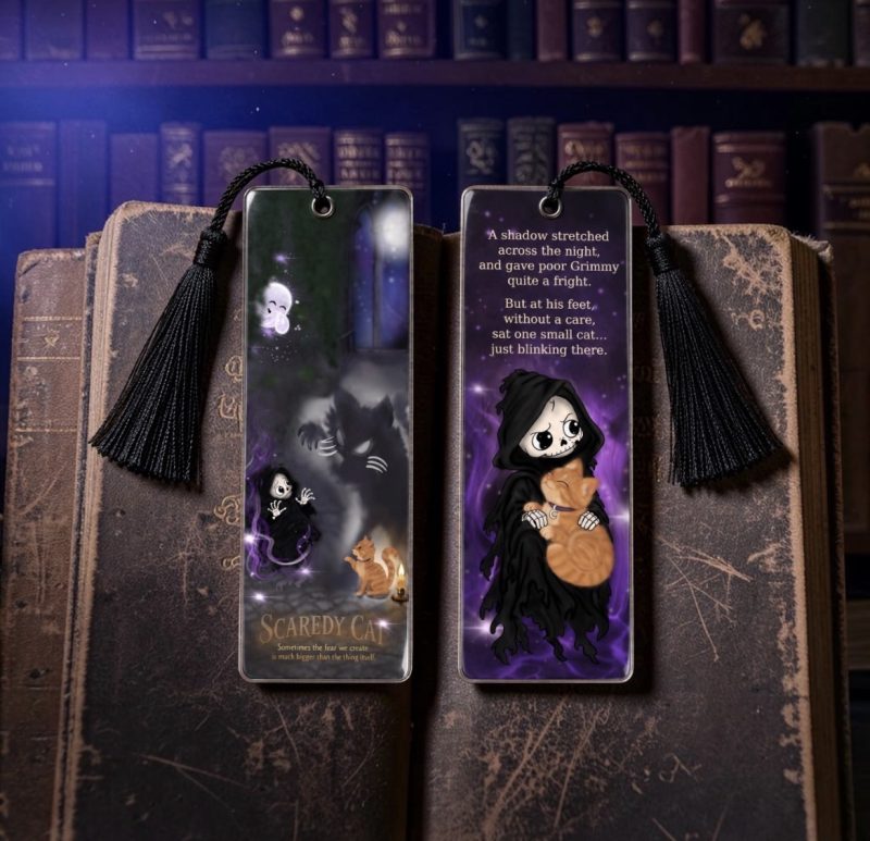 Hand Made Double-Sided Ghost grim reaper Bookmark | cat |