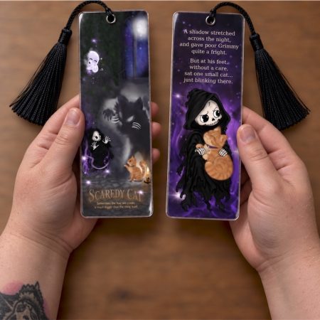 Hand Made Double-Sided Ghost grim reaper Bookmark | cat |