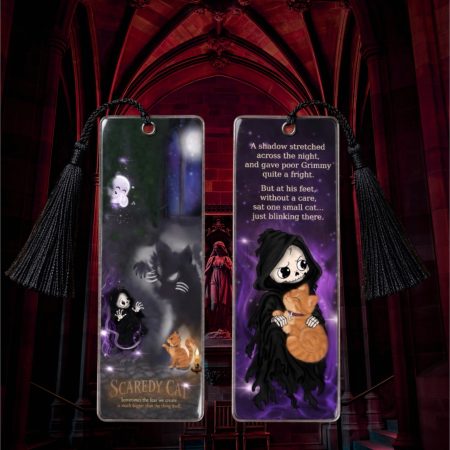 Hand Made Double-Sided Ghost grim reaper Bookmark | cat |