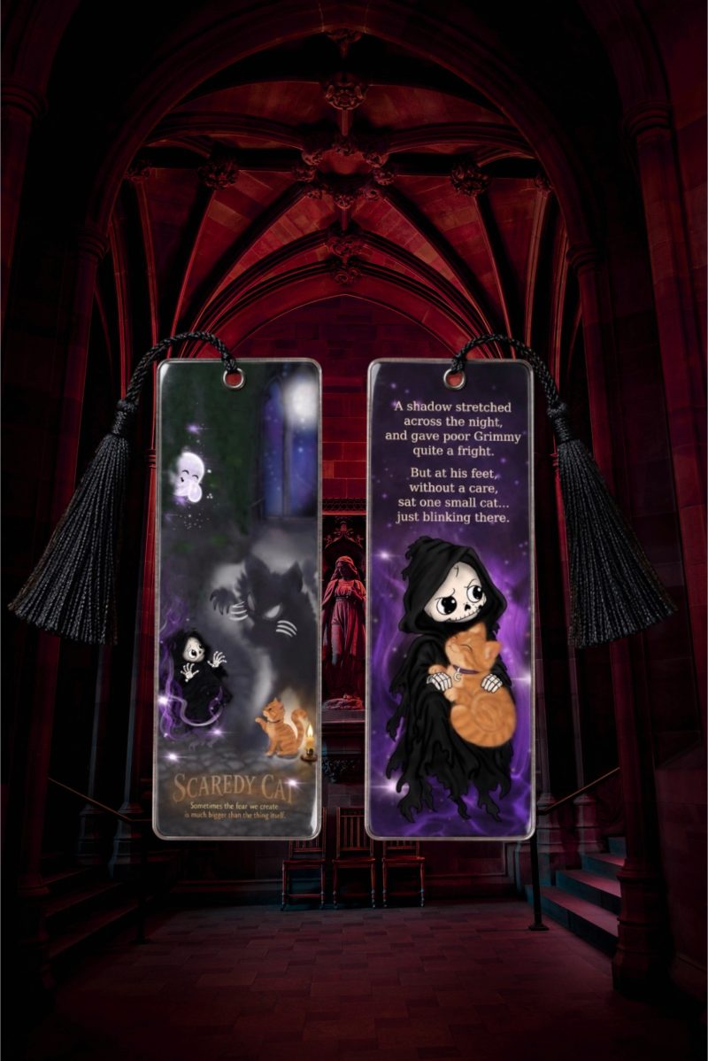 Hand Made Double-Sided Ghost grim reaper Bookmark | cat |