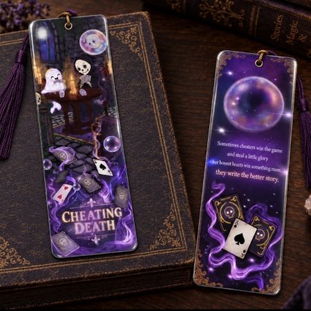Double-Sided gothic bookmark, Cheating death laminated book accessory