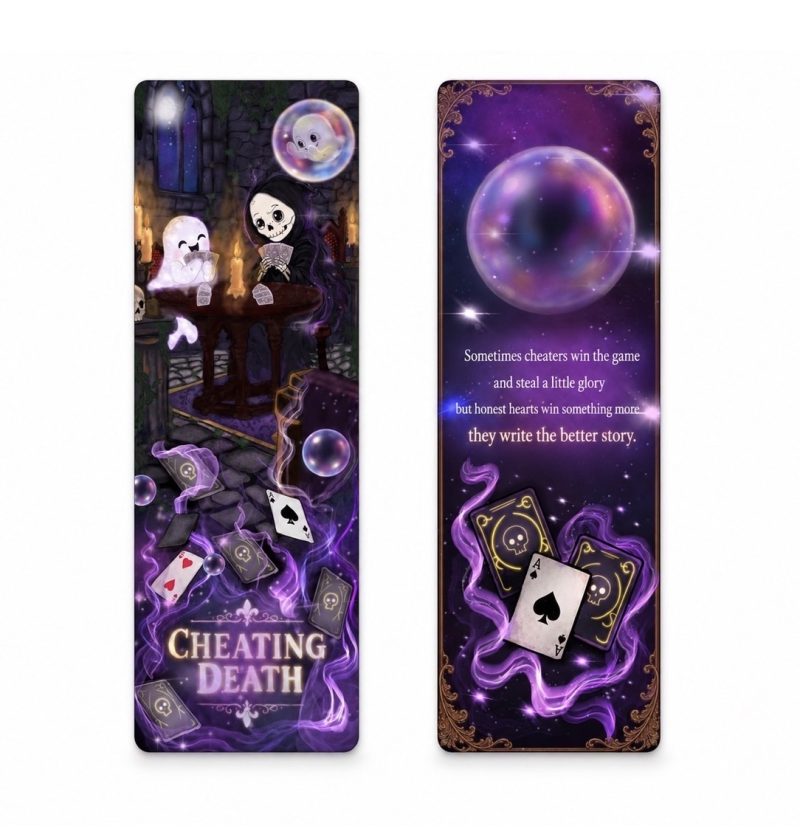 Double-Sided gothic bookmark, Cheating death laminated book accessory