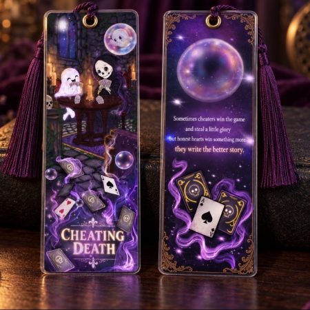 Double-Sided gothic bookmark, Cheating death laminated book accessory